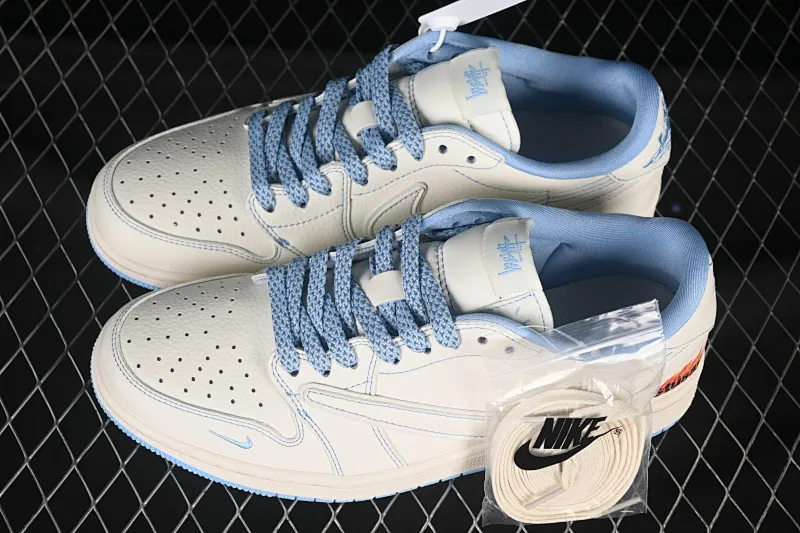 All categories Air Jordan Jordan series basketball shoes Air Jordan 1 Low high-end customized low-top sneakers Travis Scott x Fragment Design x Air Jordan 1 Low OG SP AJ1 Joe 1 Stussi joint rice blue flame low-top cultural casual sneakers ZH2598-229